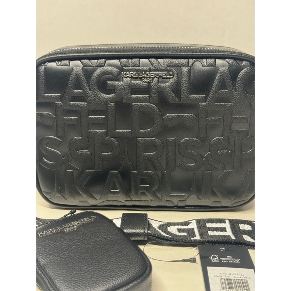 Karl Lagerfeld Paris Crossbody Bag – Black Logo Embossed, Silver Hardware, NWT - Picture 3 of 8